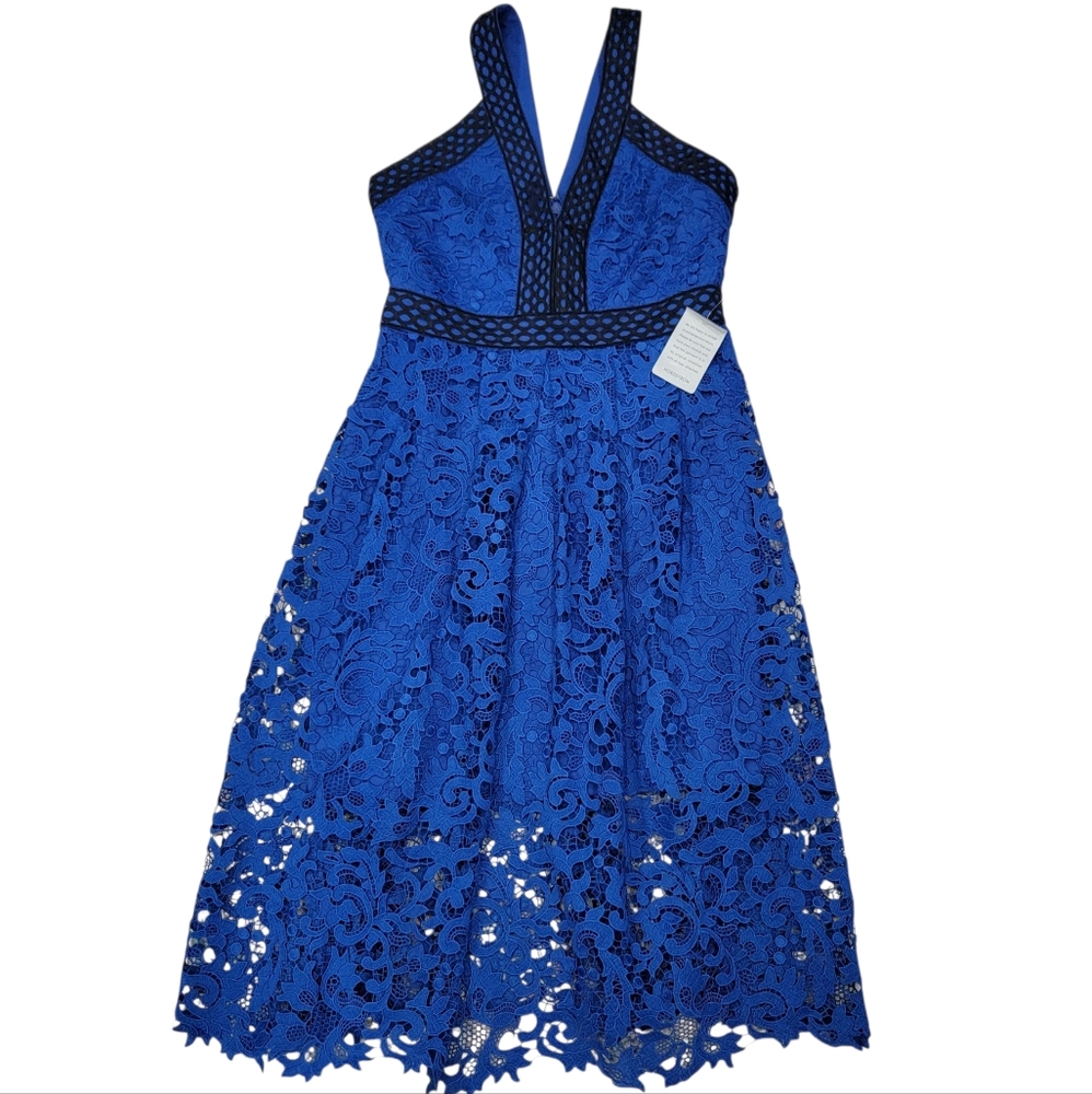 NWT Adelyn Rae Crochet Lace V-neck Dress Bright Vibrant Blue Cocktail Women’s M